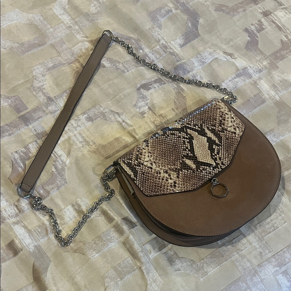 Louise et Cie Tan and Snake Print Crossbody Bag